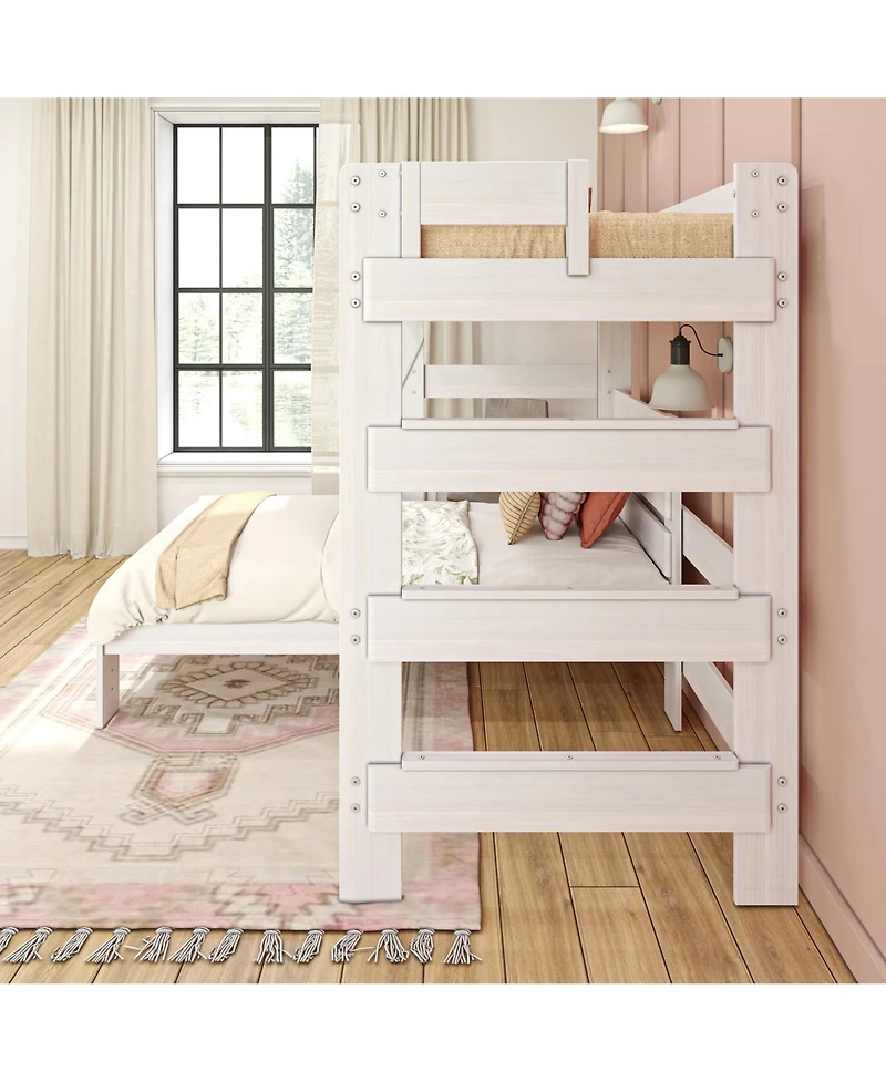 Max &bLily Farmhouse Twin over L-Shaped Bunk Bed with Desk
