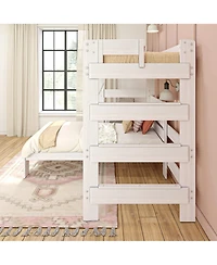 Max &bLily Farmhouse Twin over L-Shaped Bunk Bed with Desk