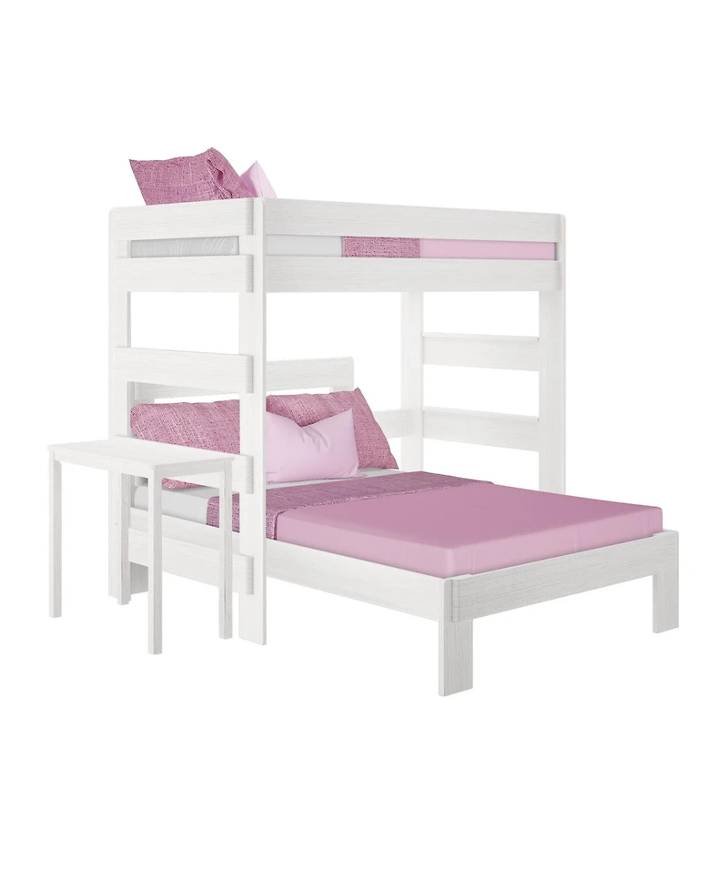 Max & Lily Farmhouse Twin over Full L-Shaped Bunk Bed with Desk, Driftwood