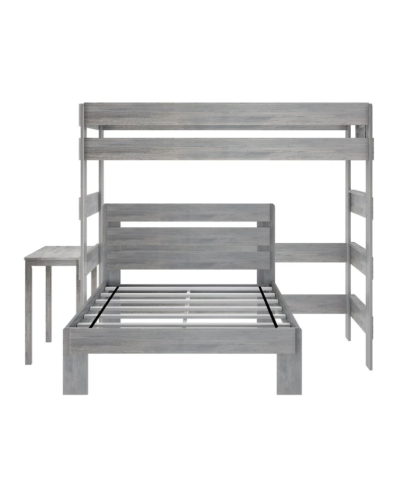 Max & Lily Farmhouse Twin over Full L-Shaped Bunk Bed with Desk, Driftwood