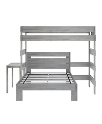 Max & Lily Farmhouse Twin over Full L-Shaped Bunk Bed with Desk, Driftwood