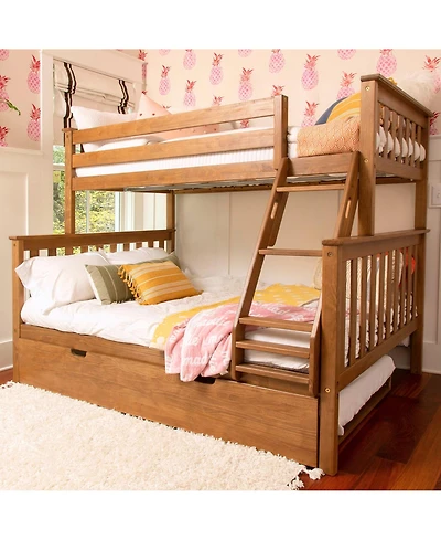 Max & Lily Solid Wood Bunk Bed, Twin over Full with Storage Trundle and Ladder for Kids