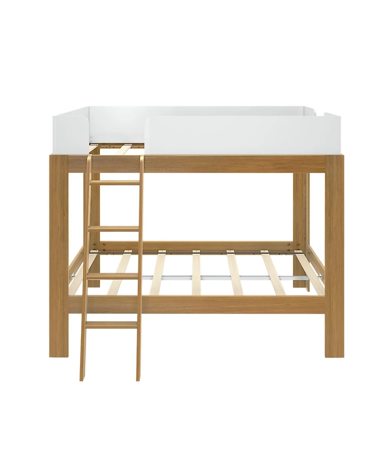 Max and Lily Mid-Century Modern Full Over Full Bunk Bed, White/Pecan