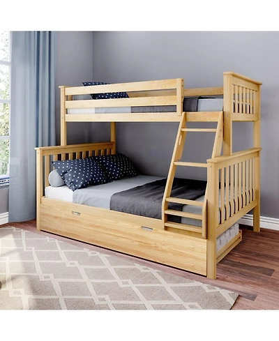 Max & Lily Solid Wood Bunk Bed, Twin over Full with Storage Trundle and Ladder for Kids