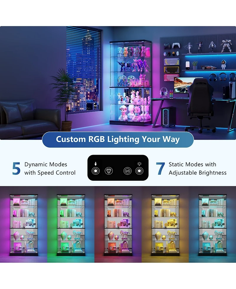 Vlsrka Glass Display Cabinet with Rgb Lights
