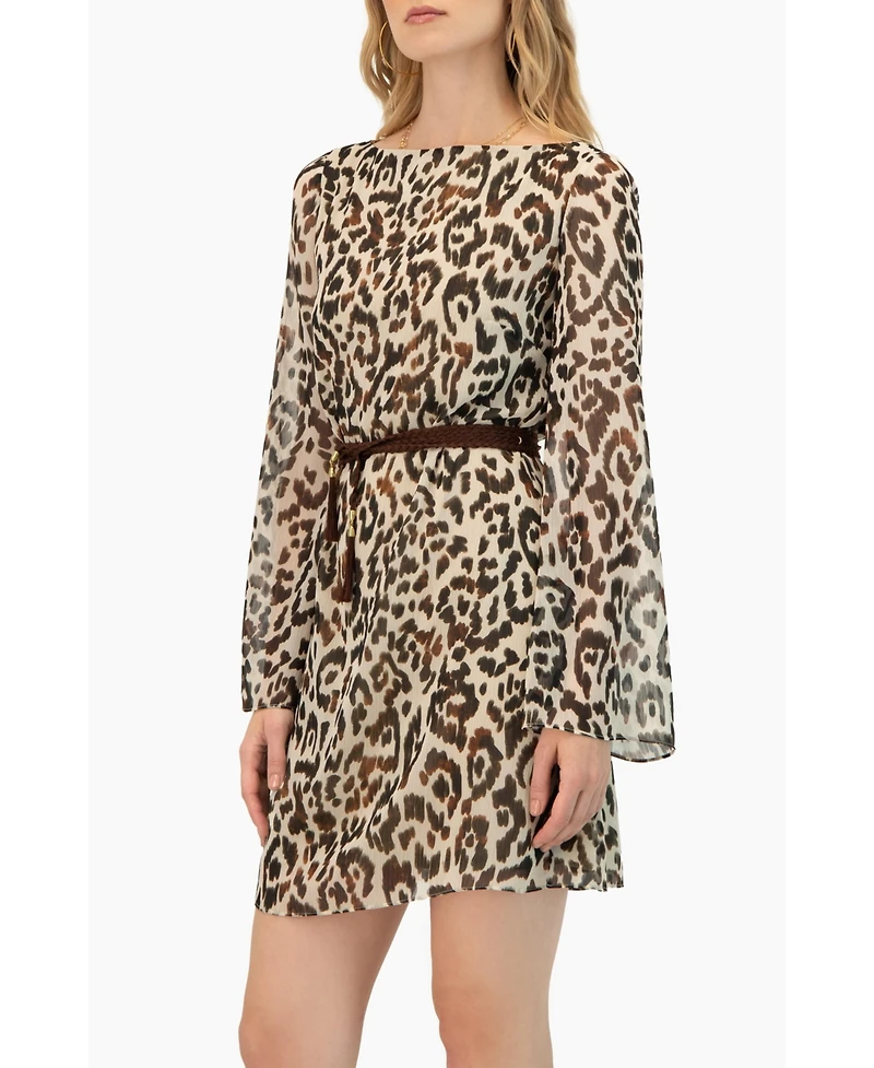 Ivonne Women's Short Animal Print Dress with Waist Tie