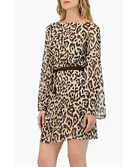 Ivonne Women's Short Animal Print Dress with Waist Tie