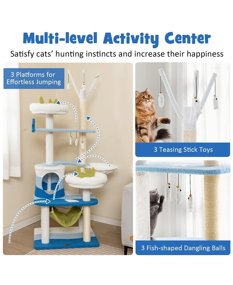 Cozito Cat Tower Multi-Level Ocean Wave with Sisal Scratch Posts
