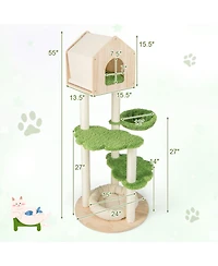 Cozito Cat Tree 55 inch Climbing Stand with Sisal Posts and Cat Bed