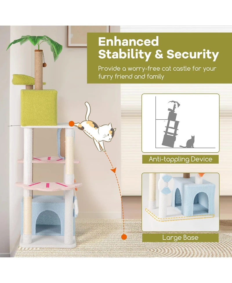 Cozito Cat Tower 71 in Multi-Level Aesthetic Beach-Themed Design