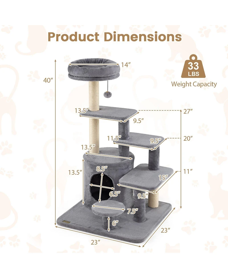 Cozito Cat Tower 40 inch Multi-Level with Condo and Jingle Ball