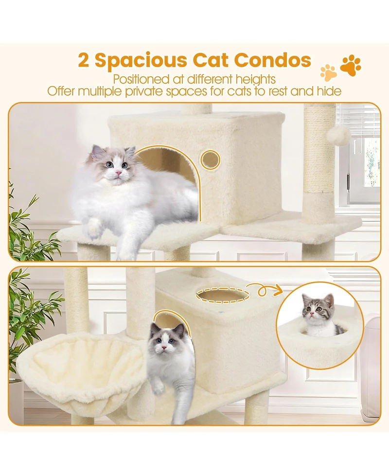 Cozito Cat Tree 66 inch with 2 Condos and Sisal Scratching Posts