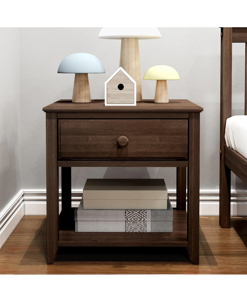Max and Lily Nightstand with Storage Drawer, Small Solid Wood Bedside, Side Tables for Bedroom