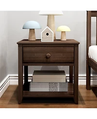 Max and Lily Nightstand with Storage Drawer, Small Solid Wood Bedside, Side Tables for Bedroom