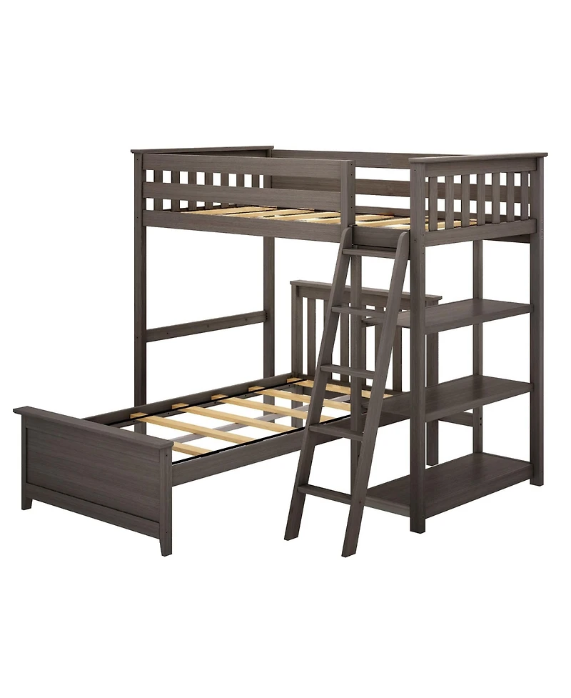 Max & Lily Solid Wood L-Shaped Twin over Bunk Bed with Bookcase for Kids