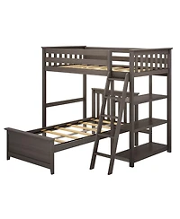Max & Lily Solid Wood L-Shaped Twin over Bunk Bed with Bookcase for Kids