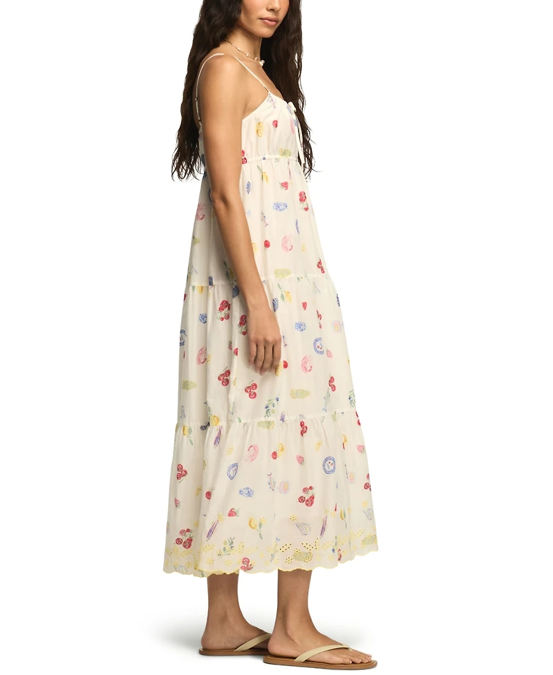 Lucky Brand Women's Printed Eyelet Tiered Cotton Midi Dress
