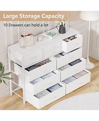 gaomon Wide 10 Drawer Fabric Dresser Tv Stand, Steel Frame Storage Chest with Wood Top