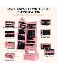 homfan Freestanding Jewelry Armoire Cabinet - Full-Length Mirror with Led Light Vanity Storage Organizer 3 Drawers Girls' Dress Up Gift