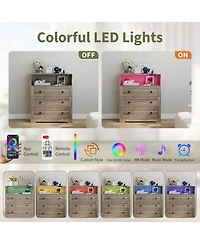 gaomon 3 Drawer Tall Dresser with Led Lights and Charging Station, Wood Storage Cabinet Nightstand