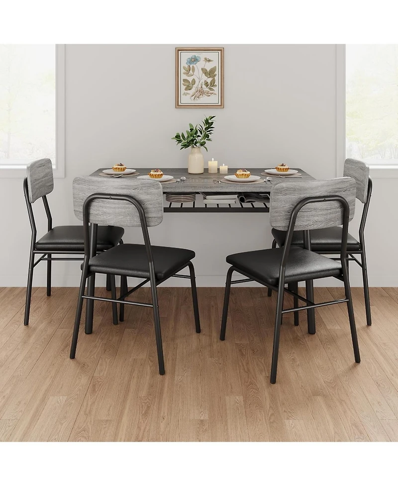 gaomon Dining Table Set for 4 with Storage Rack, 5-Piece Kitchen Table and Upholstered Chairs of 4, Wood Tabletop and Heavy-Duty Metel Frame