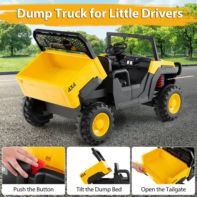 Slickblue 24V Kids Ride-On Dump Truck, 2-Seater Licensed with Remote Control