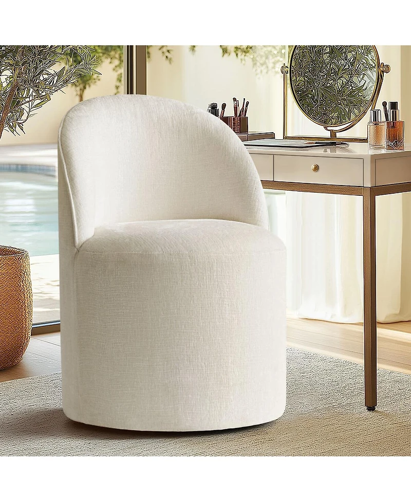 Maison Boucle Chenille Swivel Vanity Chair with Casters, Barrel Makeup