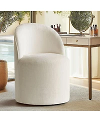 Maison Boucle Chenille Swivel Vanity Chair with Casters, Barrel Makeup