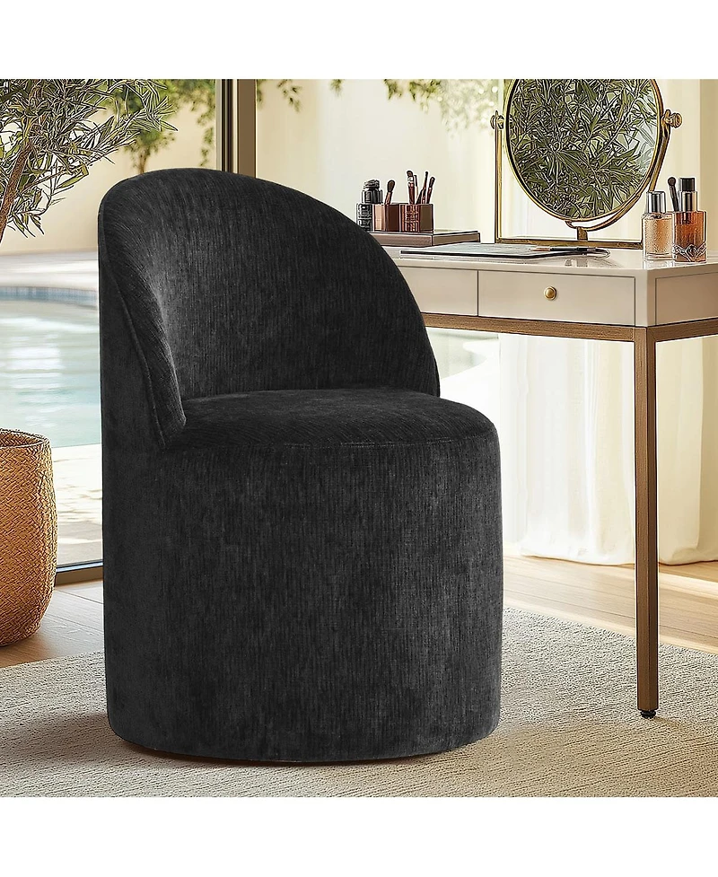 Maison Boucle Chenille Swivel Vanity Chair with Casters, Barrel Makeup