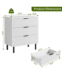 gaomon 3 Drawer Fluted Dresser for Bedroom, Modern Wide Chest of Drawers with Metal Legs