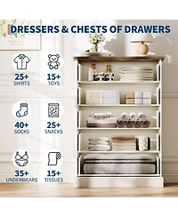gaomon 5 Drawer Fluted Dresser, Slim Vertical Wood Chest with Metal Handles for Bedroom Apartment Guest Room