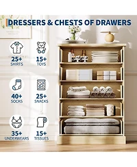 gaomon 5 Drawer Fluted Dresser, Slim Vertical Wood Chest with Metal Handles for Bedroom Apartment Guest Room