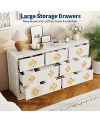 gaomon 54" Wide 7 Drawer Wood Dresser with Decorative Fronts and Crystal Knobs, Storage Tv Stand Organizer
