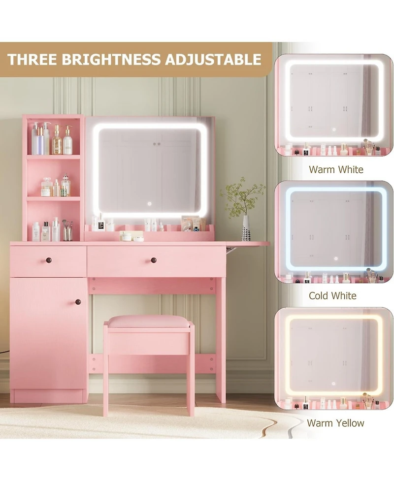 Homfan Led Lighted Vanity Desk Set with Power Outlet and Usb
