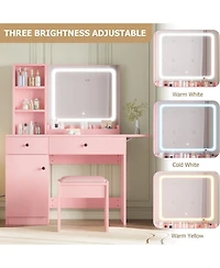 Homfan Led Lighted Vanity Desk Set with Power Outlet and Usb