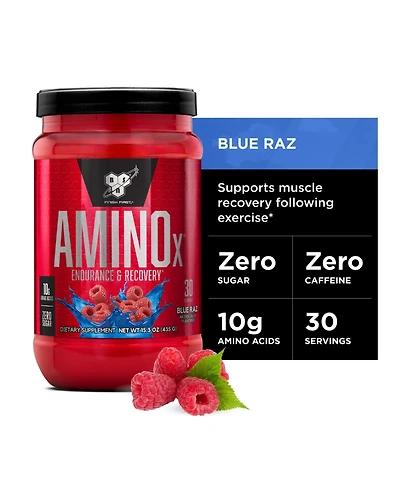 Bsn Amino X Muscle Recovery and Endurance Powder with BCAAs, 10g Amino Acids, Keto Friendly, Caffeine Free, Blue Raspberry, 30 Servings