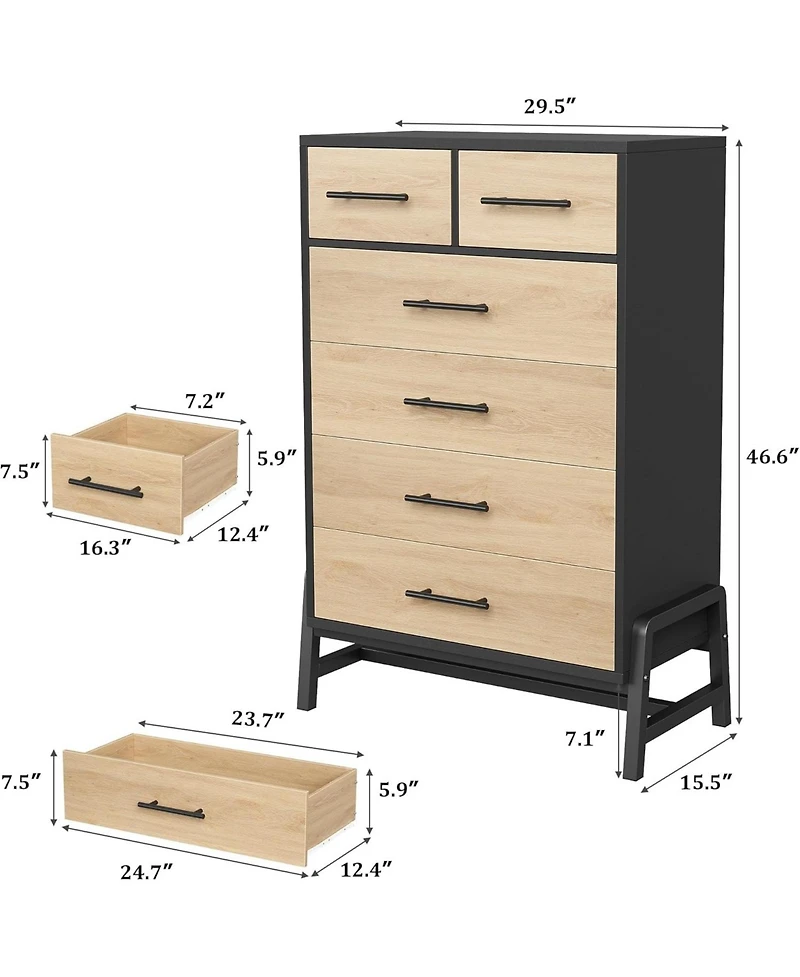 gaomon 6-Drawer Dresser for Bedroom, 46.6" Tall Freestanding Wooden Storage Chest