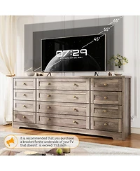 gaomon 12 Drawer Wood Dresser with Wide Top for 65" Tv, Modern Farmhouse Storage Cabinet for Bedroom