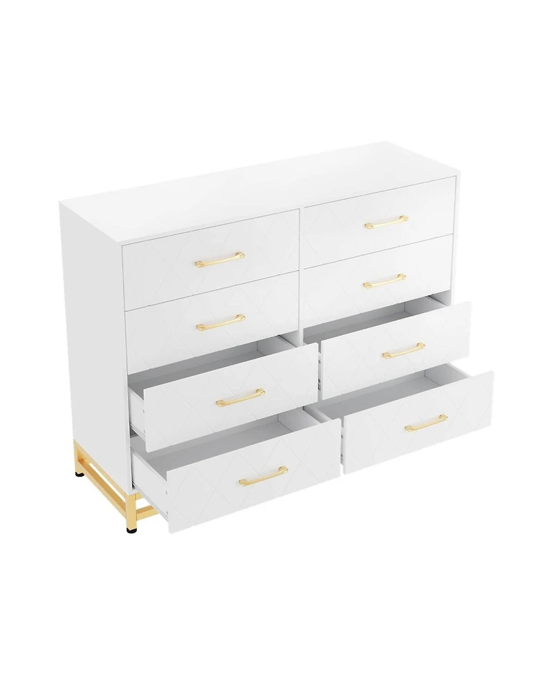 gaomon 8 Drawer Wooden Dresser for Bedroom and Closet, Modern Storage Chest with Gold Handles