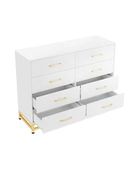 gaomon 8 Drawer Wooden Dresser for Bedroom and Closet, Modern Storage Chest with Gold Handles
