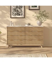 gaomon 54" Fluted 8 Drawer Dresser with Curved Design and Metal Handles, Wood Storage Chest