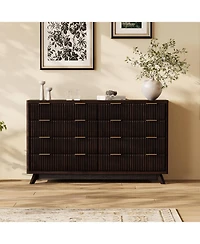 gaomon 54" Fluted 8 Drawer Dresser with Curved Design and Metal Handles, Wood Storage Chest