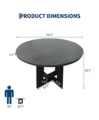 Homfan 43" Round Dining Table for 4, Space-Saving Wooden Pedestal, Modern Farmhouse Design
