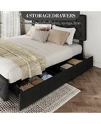 homfan Upholstered Platform Bed Frame with 4 Storage Drawers and Adjustable Diamond-Tufted Headboard