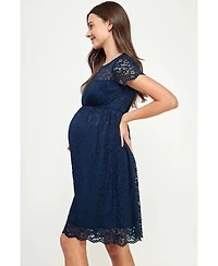 Hello Miz Maternity Crew Neck Floral Lace Dress with Empire Waist
