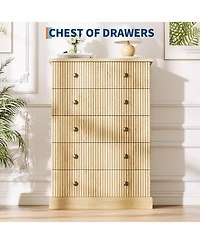 gaomon 5 Drawer Dresser for Bedroom, Tall Vertical Chest of Drawers, Fluted Wood Clothing Storage Small Spaces