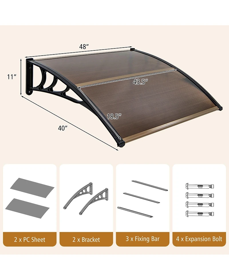 Gymax 2 Pieces 48'' x 40'' Patio Awning Canopy Outdoor Window Door Overhang Rain Protection