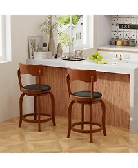 Slickblue Swivel Bar Stools Set of 2 Rubber Wood Frame Upholstered Seat Chairs