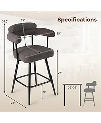 Slickblue Counter Height Swivel Bar Stools Set of 2 with Curved Backrest and Arms for Kitchen Island