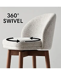 Maison Boucle Walnut Wood Swivel Counter Height Stools Set of 6, Chenille, Armless